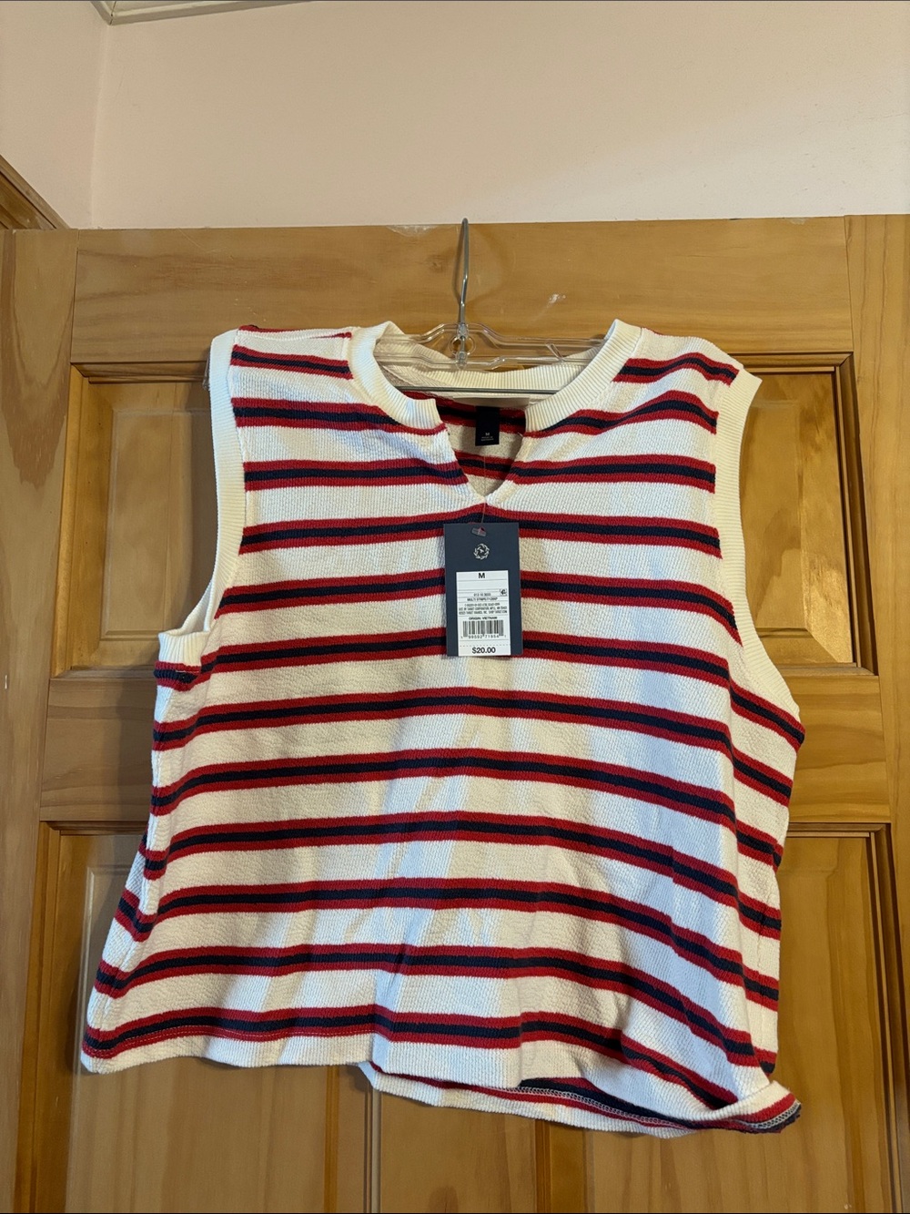 Universal Thread Cream Tank Top with Red and Navy Stripes
